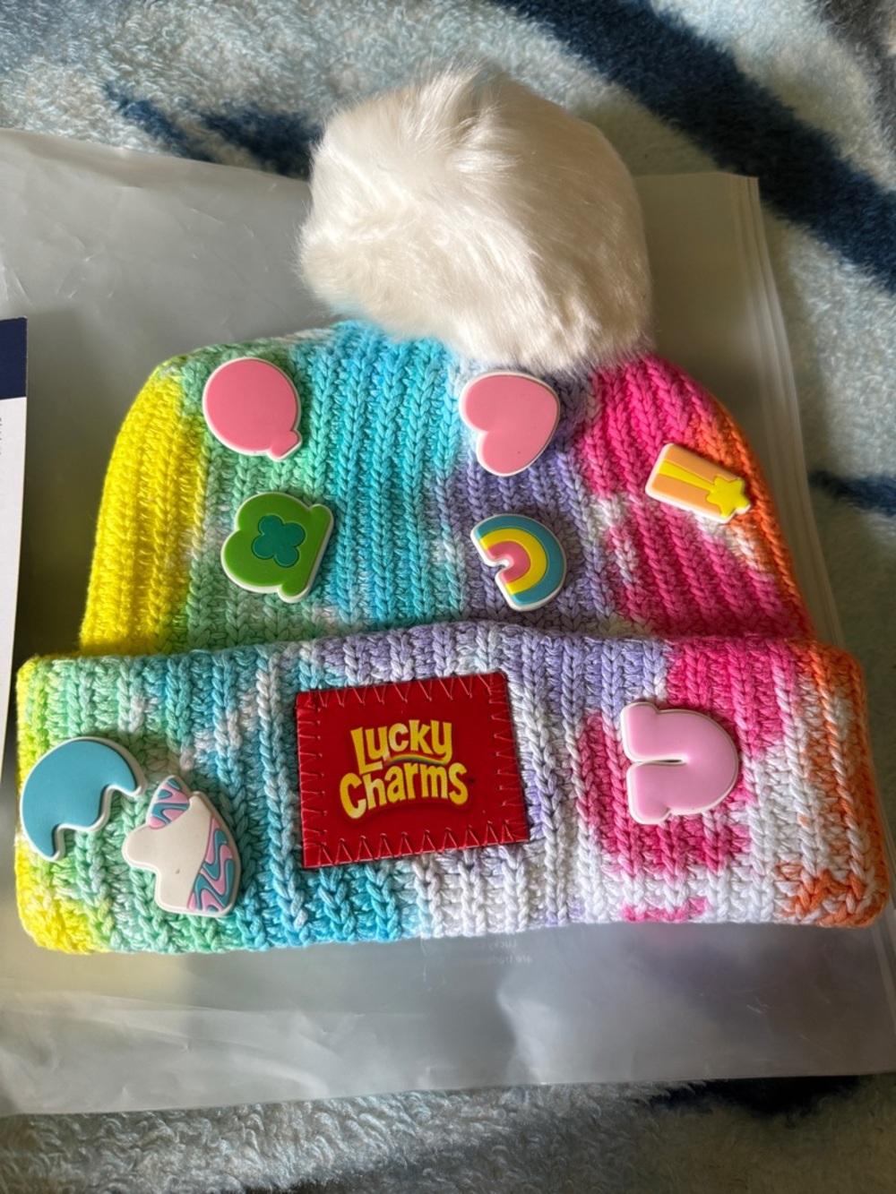 Rainbow Pom Beanie - Multicolor
